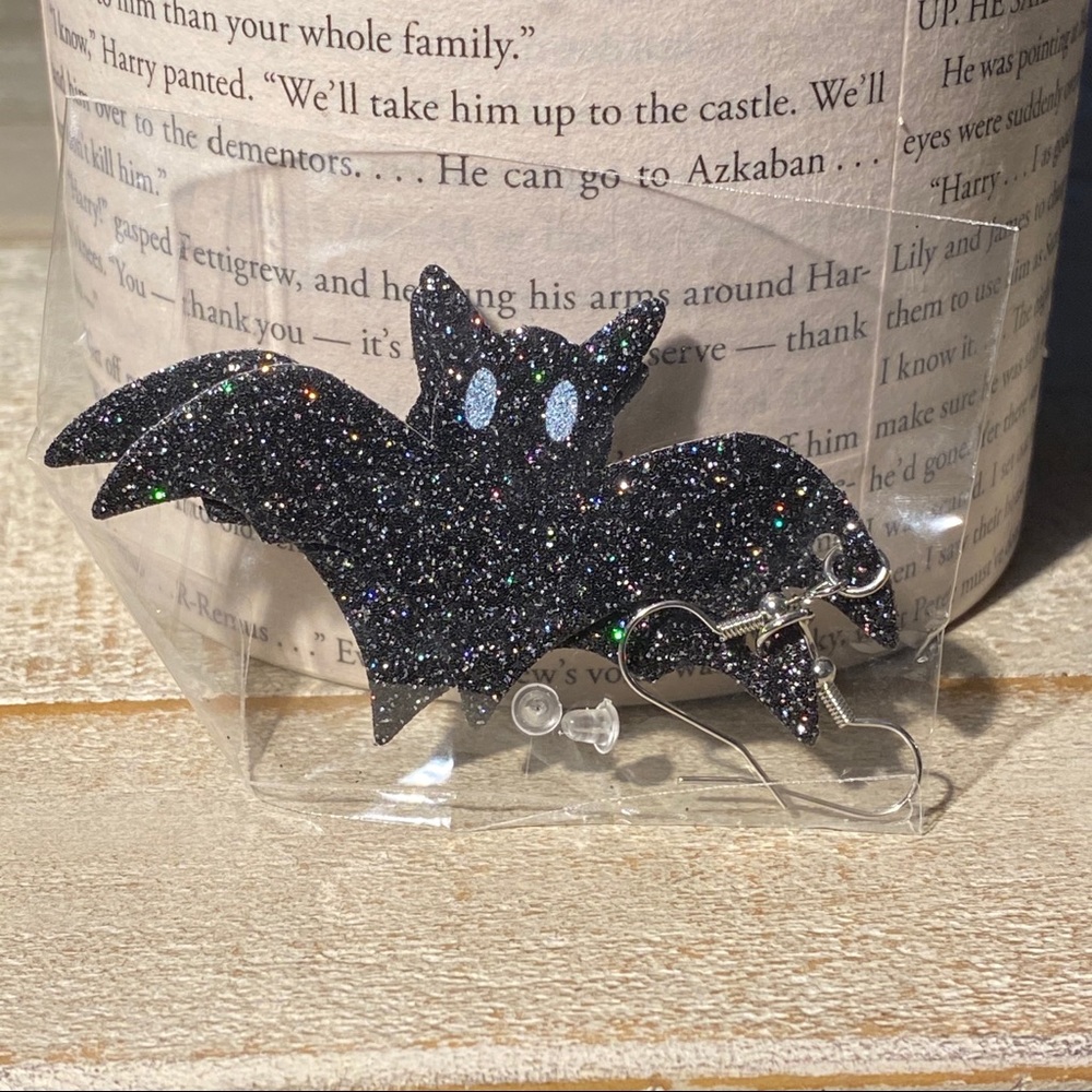 3 for $15 Glitter Black Bat Earrings Leather - Picture 6 of 6